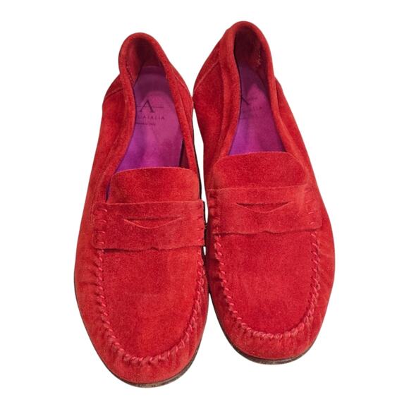 Aquatalia Suede Penny Loafers Women's 7‎ BRIGHT Red Pink - Picture 6 of 9